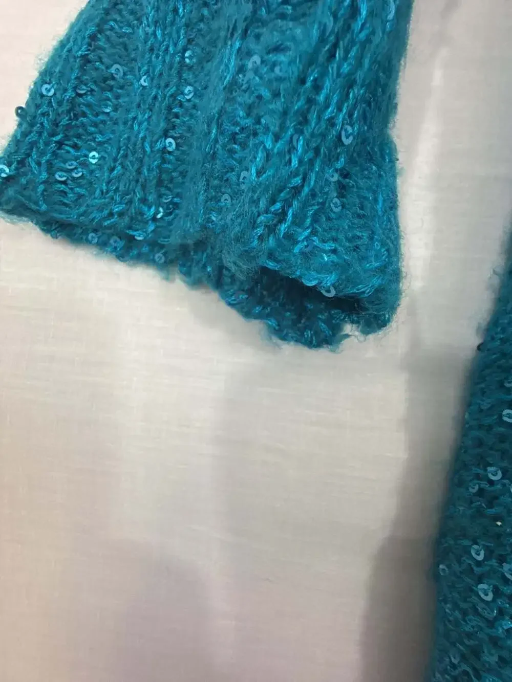Christopher & Banks Women's Teal Sequin Embellished Cowl Neck Sweater